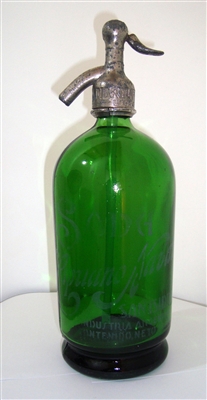 Acid Etched 1 Liter Green Vintage Seltzer Bottle